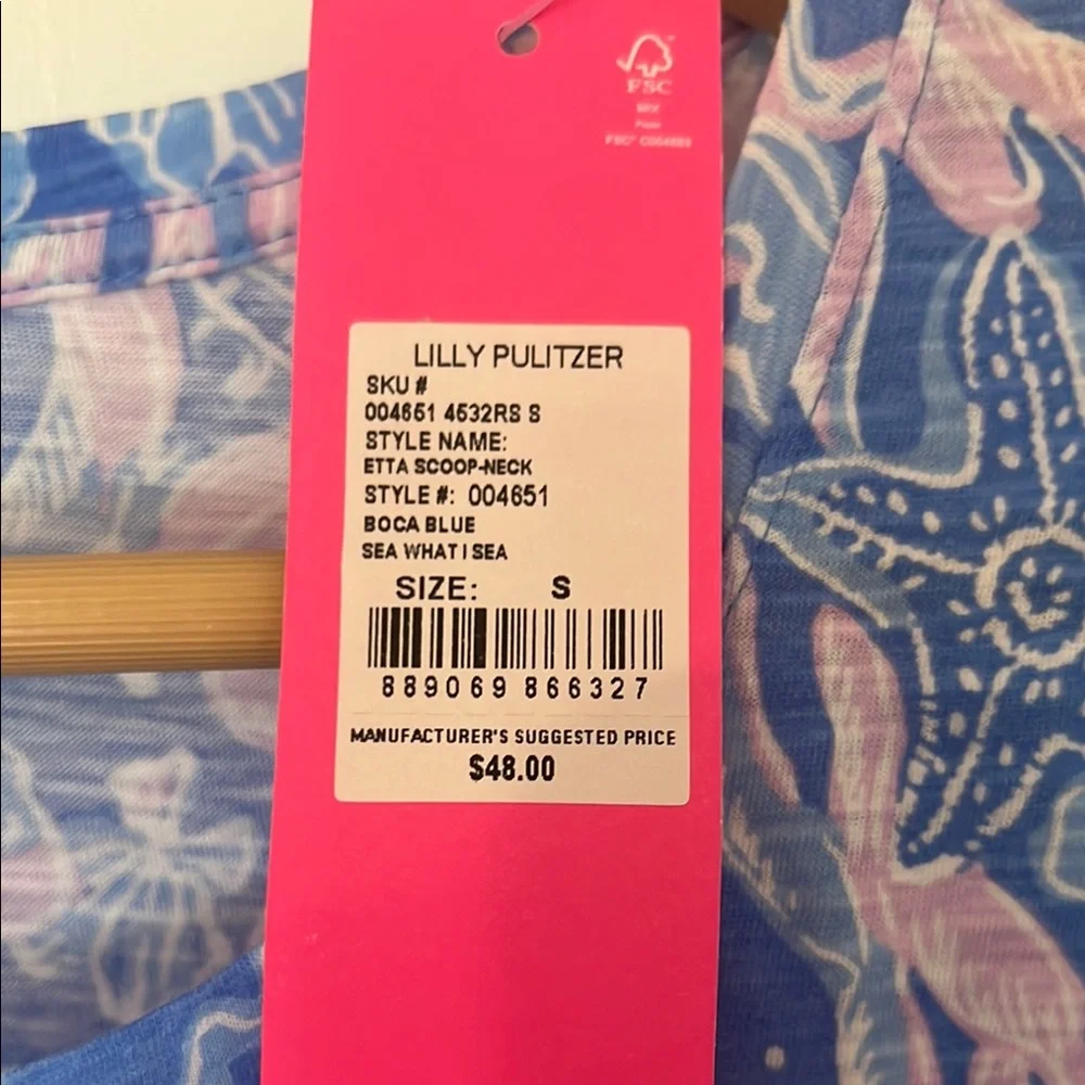 NWT Lilly Pulitzer Blue & White Etta Scoop Neck Tee Small - Picture 2 of 4